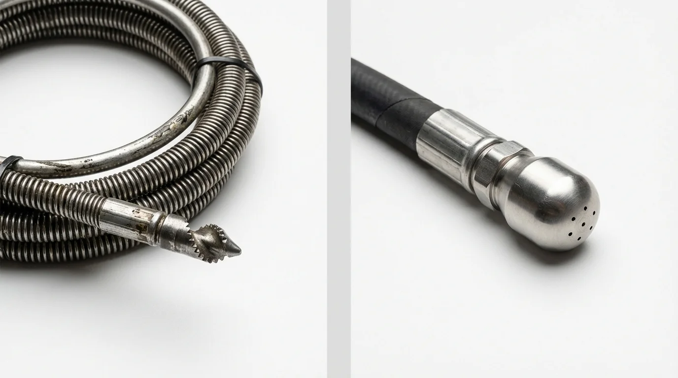 Drain snake cable and hydro jetting nozzle used for drain cleaning in Payson, UT
