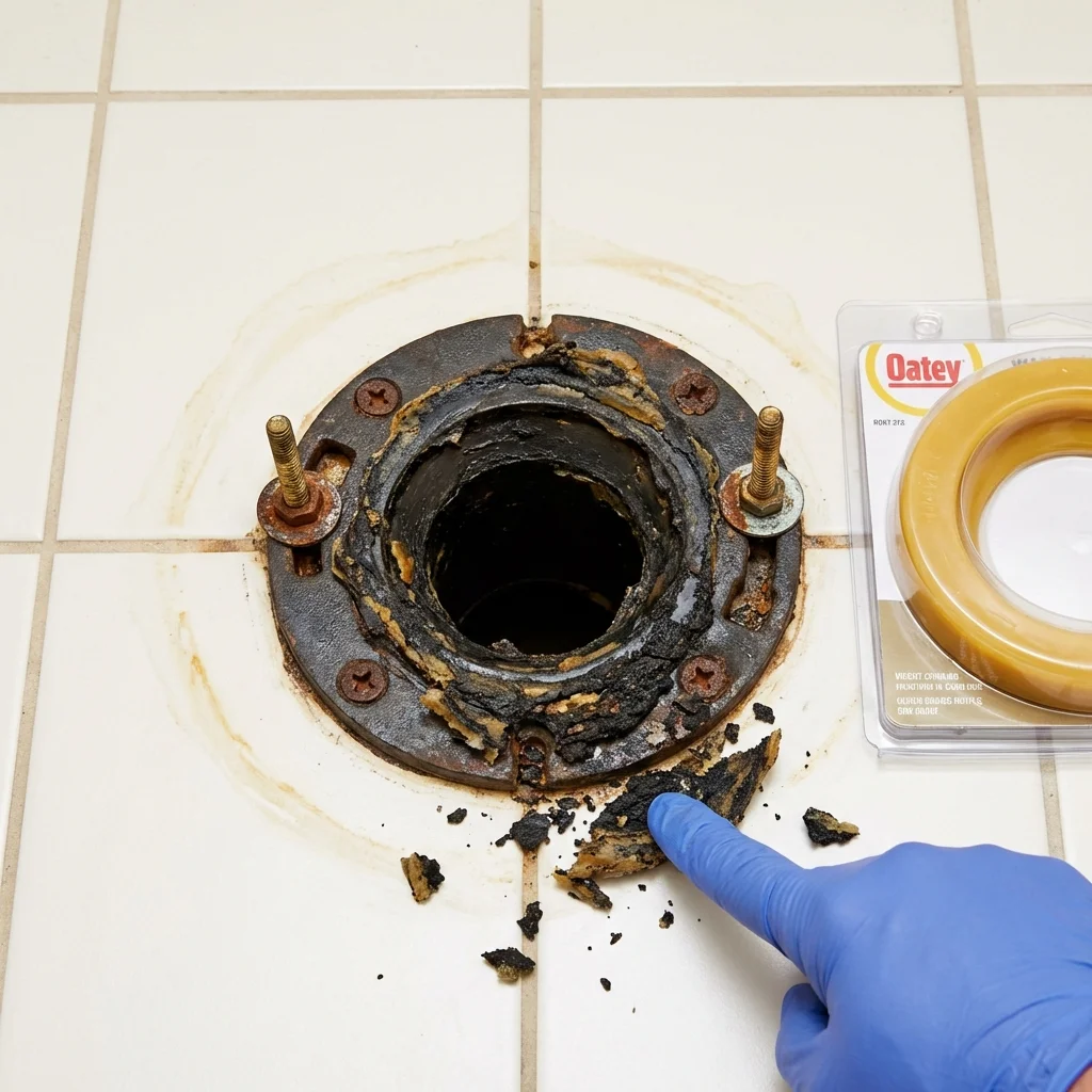 Failed wax ring showing water seepage at the base of a toilet in a Payson, UT home