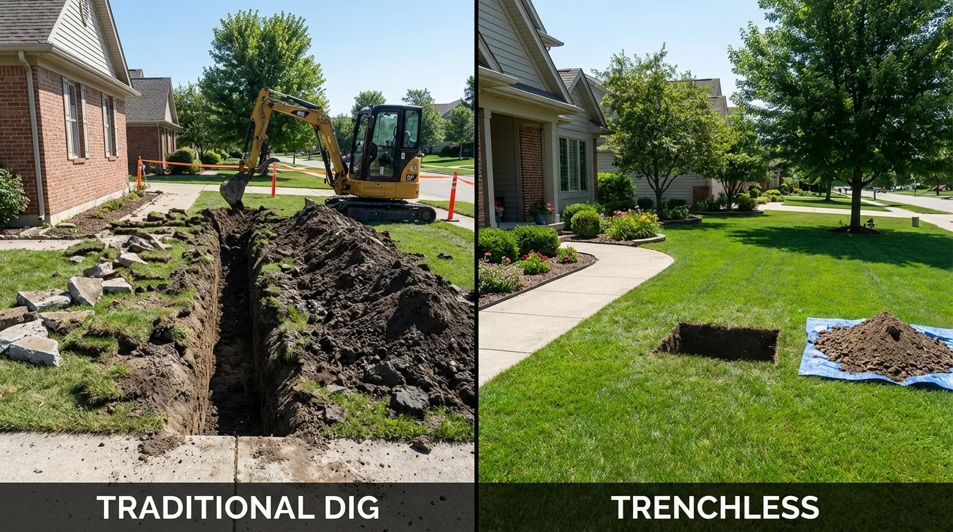 Trenchless sewer repair with minimal yard damage versus traditional excavation in Payson, UT